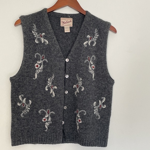 Woolrich Sweaters - VTG Woolrich Sweater Vest Womens M Charcoal Wool Knit Button Embroider Grannycor